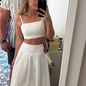 Mable- Two Piece White Full Skirt and Cropped Strappy Top